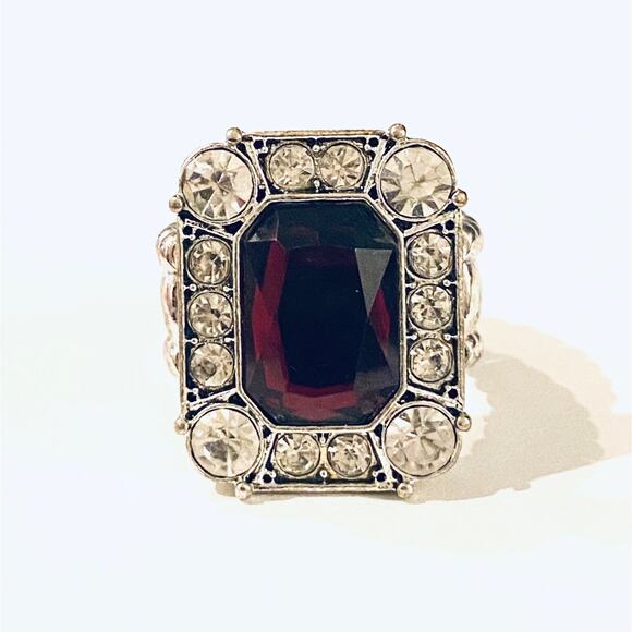 Silver Stretch Ring with Red Stone - Picture 1 of 2